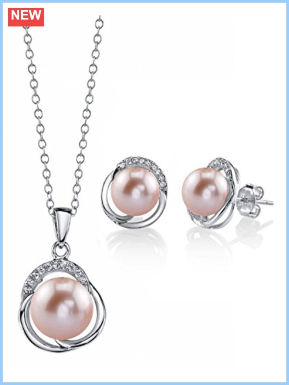 Sterling Silver Freshwater Pearl Drop Earrings Pendant Set 8mm 9mm